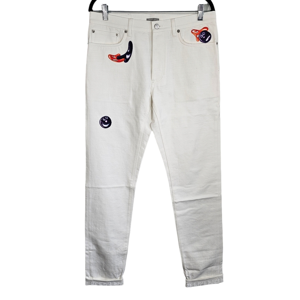 Dior Homme X Kenny Scharf Slim Fit White 100% Cotton Denim Jeans Size 31